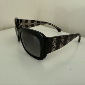 CHANEL 5295 Lace Effect Polarized Black Sunglasses